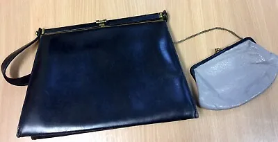 1960s Black Leather Waldybag With Matching Purse On A Chain • £15