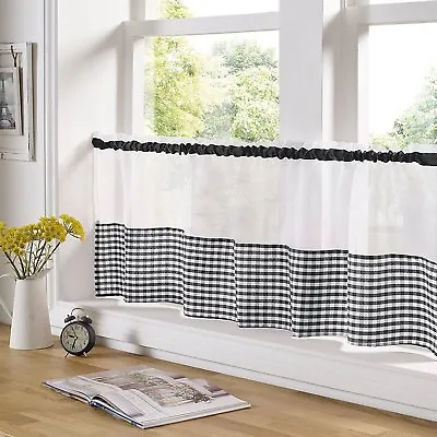 Voile Gingham Kitchen Bathroom Cafe Panels Ready Made Curtains 18  Or 24  Drop • £8