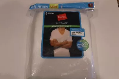 $18.95 • Buy Hanes Ultimate Comfortsoft 100% Cotton 6 Pack Men's V-Neck T-Shirts Size S