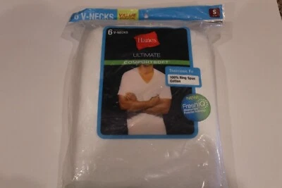 $18.95 • Buy Hanes Ultimate Comfortsoft 100% Cotton 6 Pack Men's V-Neck T-Shirts Size S