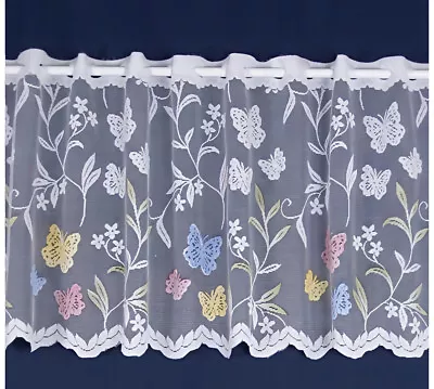 MULTI COLOURED BUTTERFLY WHITE  WINDOW CAFE NET CURTAINs - SOLD  BY THE METRE • £3.99