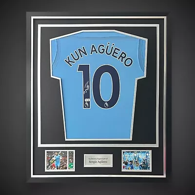 Sergio Aguero Hand Signed & Deluxe Framed Manchester City Football Shirt £240 • £240