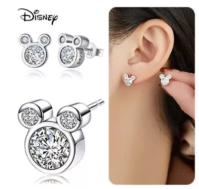 Girls Disney Mickey Mouse Ears S925 Sterling Silver Cubic Zirconia Stud Earrings • $9.99