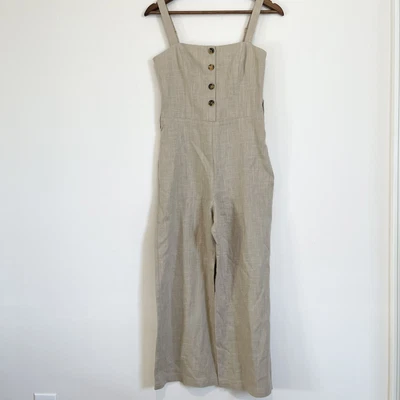 $45 • Buy Staud Linen Jumpsuit Womens Size 2 Tan Button Strapless