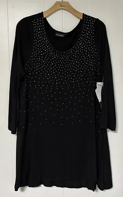 Nina Leonard Long Sleeve Black Swing Dress 2X Illusion Dots New With Tags • $45.50