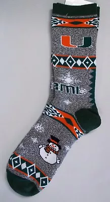 Miami Hurricanes Socks Large Size 10 To 13 Holiday Christmas Snowman • $12