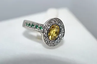 $650.25 • Buy 14k Wh Gold Ring *yellow Sapphire*diamonds*tsavorite Garnet*custom*save $$$$
