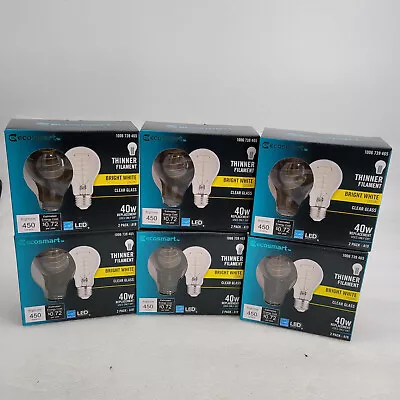 6 Pack Of 2 Buls EcoSmart A19 Soft White Thinner Filament Clear LED 40W - 3130 • $34.50