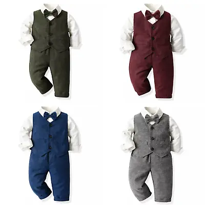 Baby Boys 3 Piece Bow Tie Outfit Page Boy Wedding Suit • £24.99