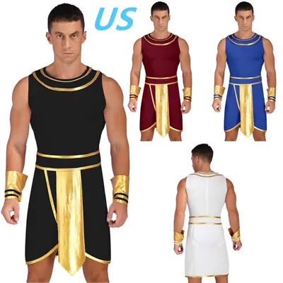 US Mens Egyptian Pharaoh Costume Halloween Ancient Greek Roman Toga Fancy Dress • $15.69