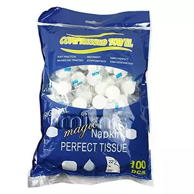 Compressed Towel Wet Wipes Magic Coin Tissue 100 Count Expand To 8.7” X 7.9” • $16.49