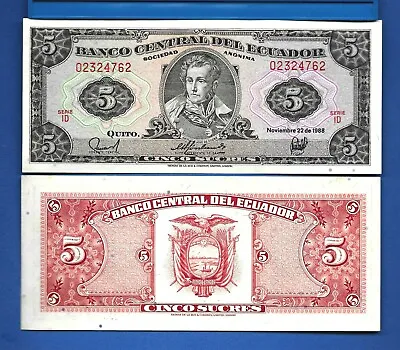 Ecuador P-113 5 Sucres Year 1988 Uncirculated Paper Money Currency Banknote • $3.95