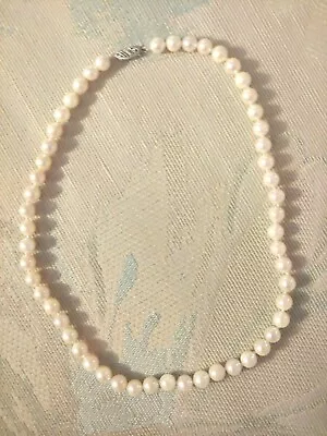 Vintage 14K White Gold Filigree Akoya Saltwater 6.5mm Pearl Necklace 16  • $325