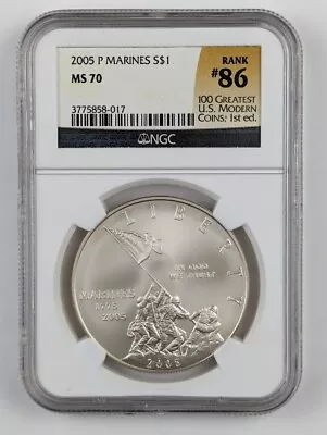 2005  Marines Commemorative Silver Dollar - NGC MS70 • $115