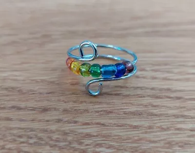 Wire Rainbow Glass Bead Fidget Ring • £3