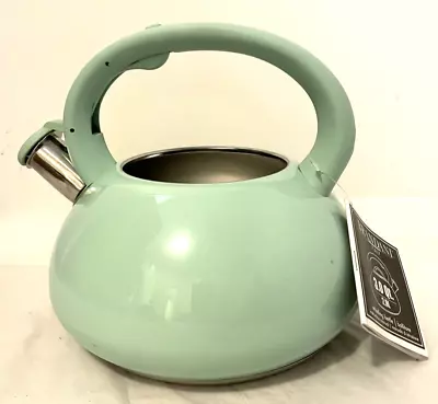 BRANDANI ITALIAN Enamel Vintage Green 3.0 Qt. Whistling  Tea Kettle With Handle • $24.99