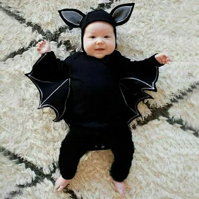 Halloween Toddler Baby Boys Girls Cosplay Bat Costume Romper Hat Outfits Set • £18.24