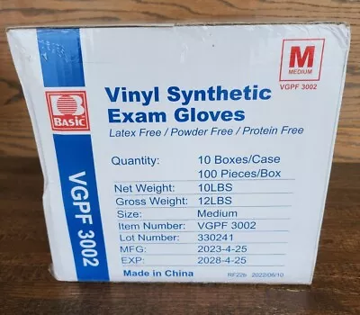 Basic Vinyl Synthetic Exam Gloves - Case Of 1000 MEDIUM (VGPF 3002) Exp 4/28 • $16.99