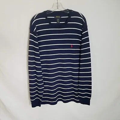 Polo Ralph Lauren Blue Striped Waffle Knit Long Sleeve Thermal Shirt Men's 2XL • $19.99