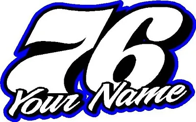 Racing Number & Name Old School Custom Vinyl Decal Sticker 5 X 8  Blue Any # • $6.99