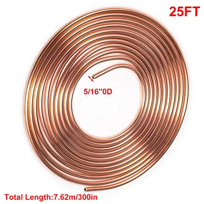 $20.98 • Buy USA 5/16  OD 25 FT Car Copper Brake Fuel And Trans Line / Hose Tubing Fast