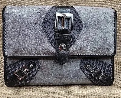 Vera Pelle Leather Wallet Grey Suede & Textured Black Leather Mauro Burani • $24