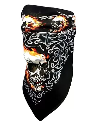 VELCRO®Brand ADJUSTABLE SKULLS & FLAMES FACE COVER REVERSIBLE BIKER NECK BANDANA • $15.69