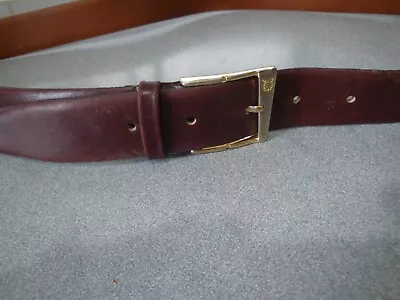 Vintage Christian Dior Burgundy Leather Spain Belt Logo Goldtone Buckle Sz 40 • $24