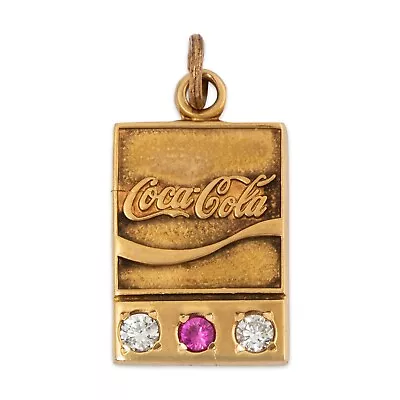 Vintage 10k Yellow Gold Synthetic Ruby Diamond Coca-cola Pendant / Charm • $239.50