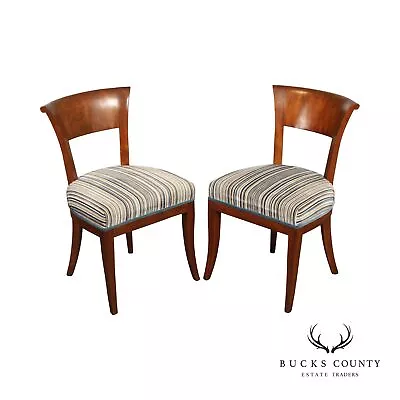 Biedermeier Style Vintage Pair Of Walnut And Upholstered Accent Chairs • $595