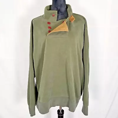 Orvis Men's Mock Neck Sweater Large Quarter Button Leather Accent Outdoor Green • $64.99