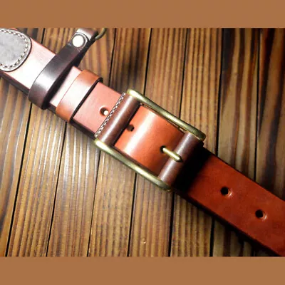 Handmade Custom Made Saddle Leather Full Grain Cowhide Durable Belt Brass Buckle • £68.17