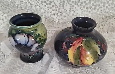 2 Signed Walter Moorcroft Art Pottery Vases 3.25  Leaf And Berries 3.5  Anemone • $290.71