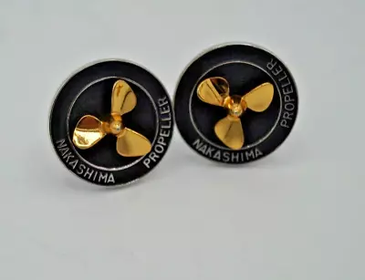 Pair Of Nakashima Propeller Cufflinks Nautical Boat Prop Silver Gold & Black • $29.99