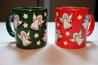 Vintage Waechtersbach Christmas Angels Coffee Cups - Red - Green - 2 - W Germany • $24.99