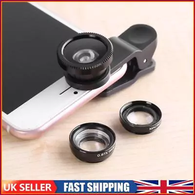 Wide Angle Macro Fisheye Phone Camera Lens Kit For IPhone (Black) • £5.19