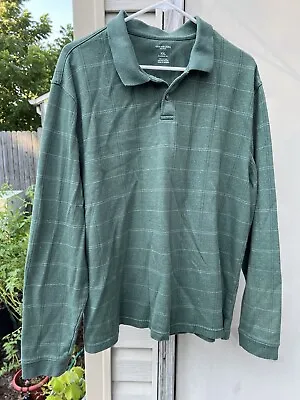 Van Heusen Flex Long Sleeve Plaid Striped Classic Polo Shirt XL Green BIN6 • $15.25