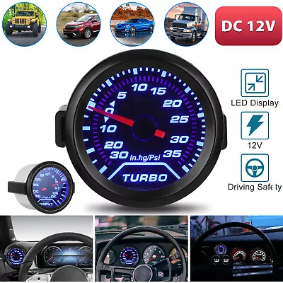 Universal 2  52mm Car LED PSI Turbo Boost Gauge Pressure Vacuum Smoked Face 12V • $16.48