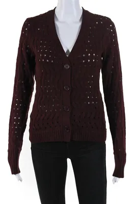 Ecru Womens Fancy Stitch V Neck Cardigan Sweater Burgundy Size Extra Small • $34.01