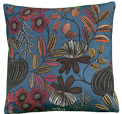 Blue Cushion Cover Floral Branches Botanical Plants Printed Velvet Fabric • £22.99