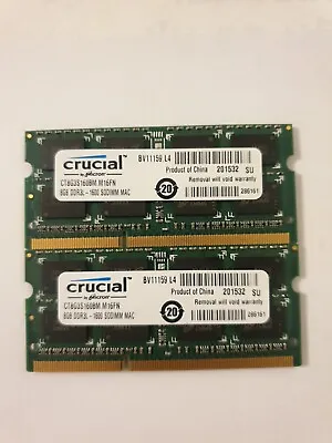 Crucial 16GB 2x8G DDR3L-1600 SODIMM 1.35V MAC  Laptop. RAM Module CT8G3S160BM. • £13