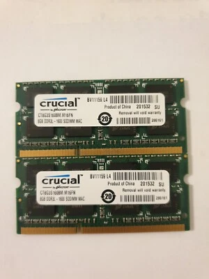 Crucial 16GB 2x8G DDR3L-1600 SODIMM 1.35V MAC  Laptop. RAM Module CT8G3S160BM. • £13