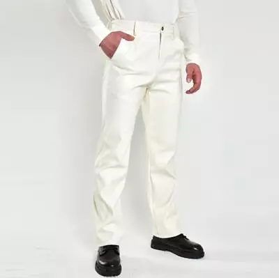 New Men's Faux Leather Pants Dirt Resistant Straight Trousers Hight Waist Casual • $33.15