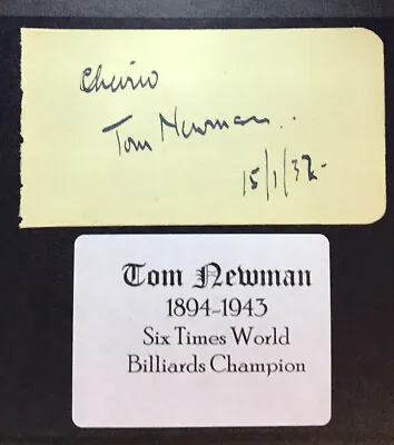 £32 • Buy BILLIARDS : Tom Newman : 1894-1943 : World Billiards Champion. Signed Album Leaf