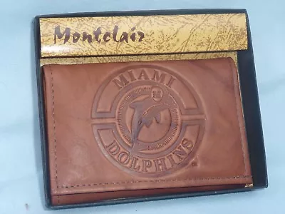 MIAMI DOLPHINS  Leather TriFold WALLET   New In Box   Brown    Vintage Logo • $11.52