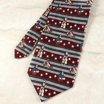 Circle S Red Gray Western Rodeo Cowboys Bronco Riding Stars Mens Silk Tie New  • $9.99