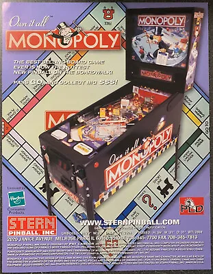 MONOPOLY - Stern Pinball  Advertising Flyer - Own It All - 2001 - Box Shipped • $4.75