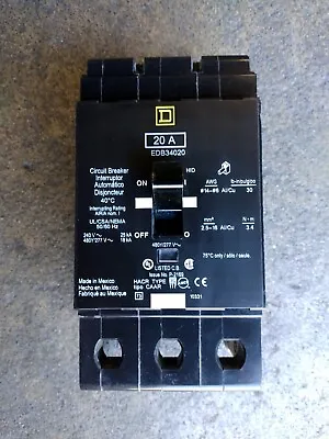 Square D EDB34020 3P 20A 480V Molded Case Circuit Breaker • $109.24