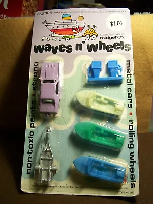 Vintage Midgetoy-waves And Wheels Set On Card-mustang Trailer And Boats. • $25