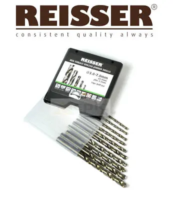 REISSER 10 Pc HSS COBALT Stainless Steel Metal/Wood/Plastic Drill Bit Set + Case • £16.95